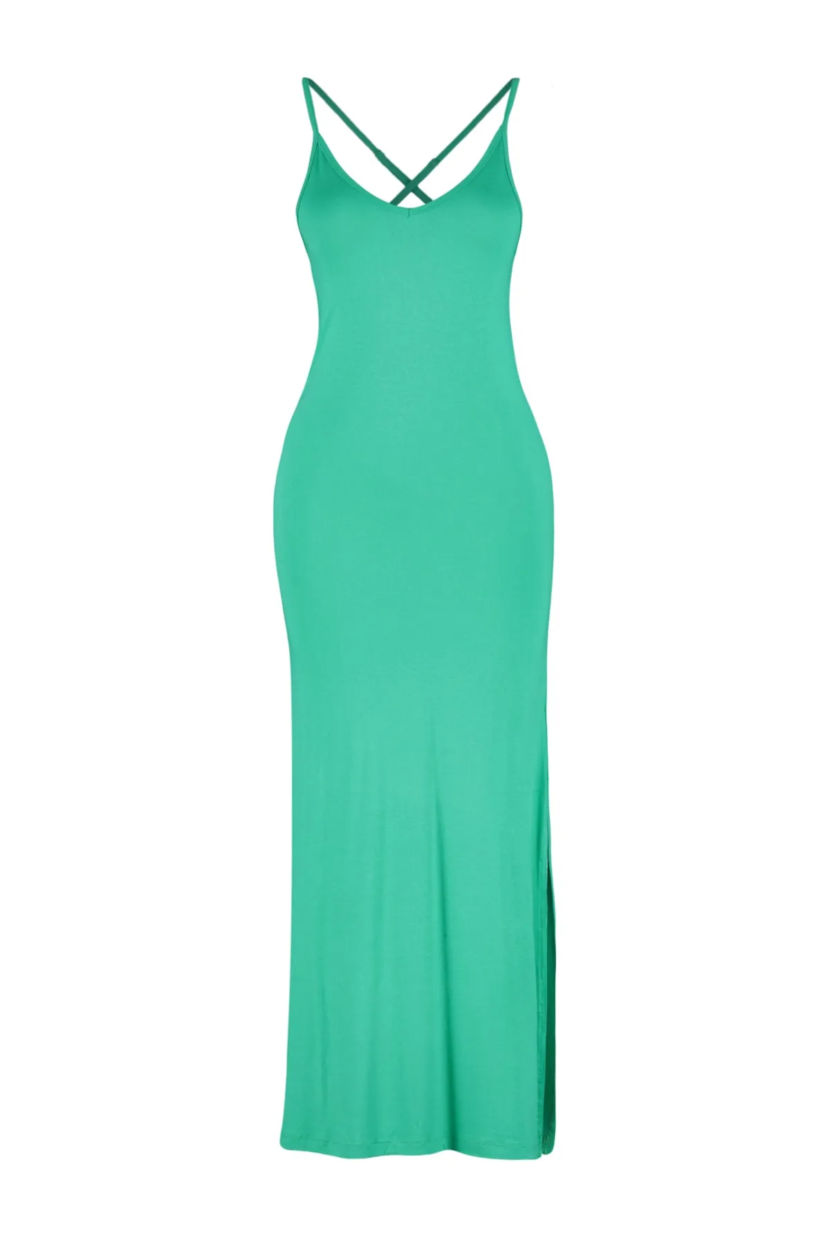 Trendyol Collection  Grünes, tailliertes, rückenfreies Maxi-Strandkleid aus Strick TBESS23EL00126