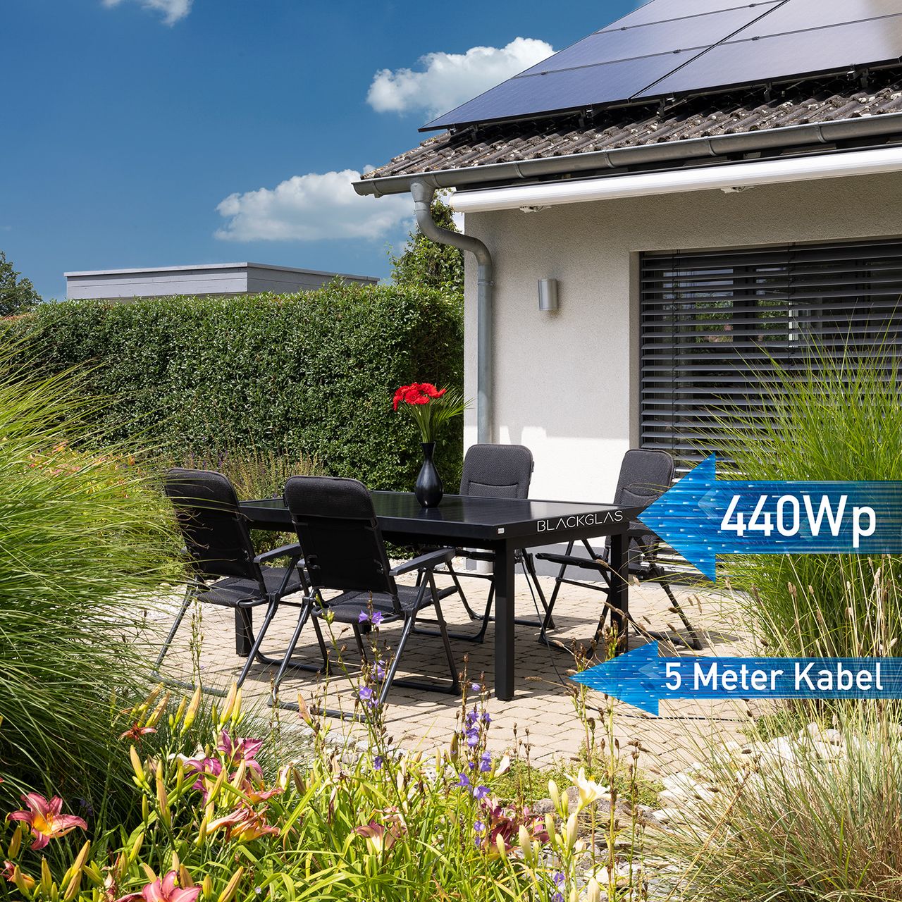 BLACKGLAS SolarTisch ECOluna-440Wp-FBGG-SW, Bifacial, 7-stufig verstellbar, 60mm Aluminium Rahmen, BKW