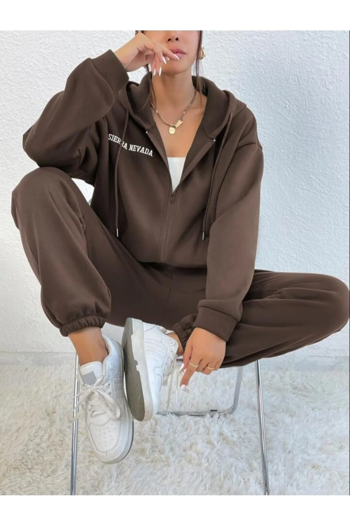 Know  Brauner Sierra Nevada bedruckter Cardigan-Jogger-Trainingsanzug für Damen