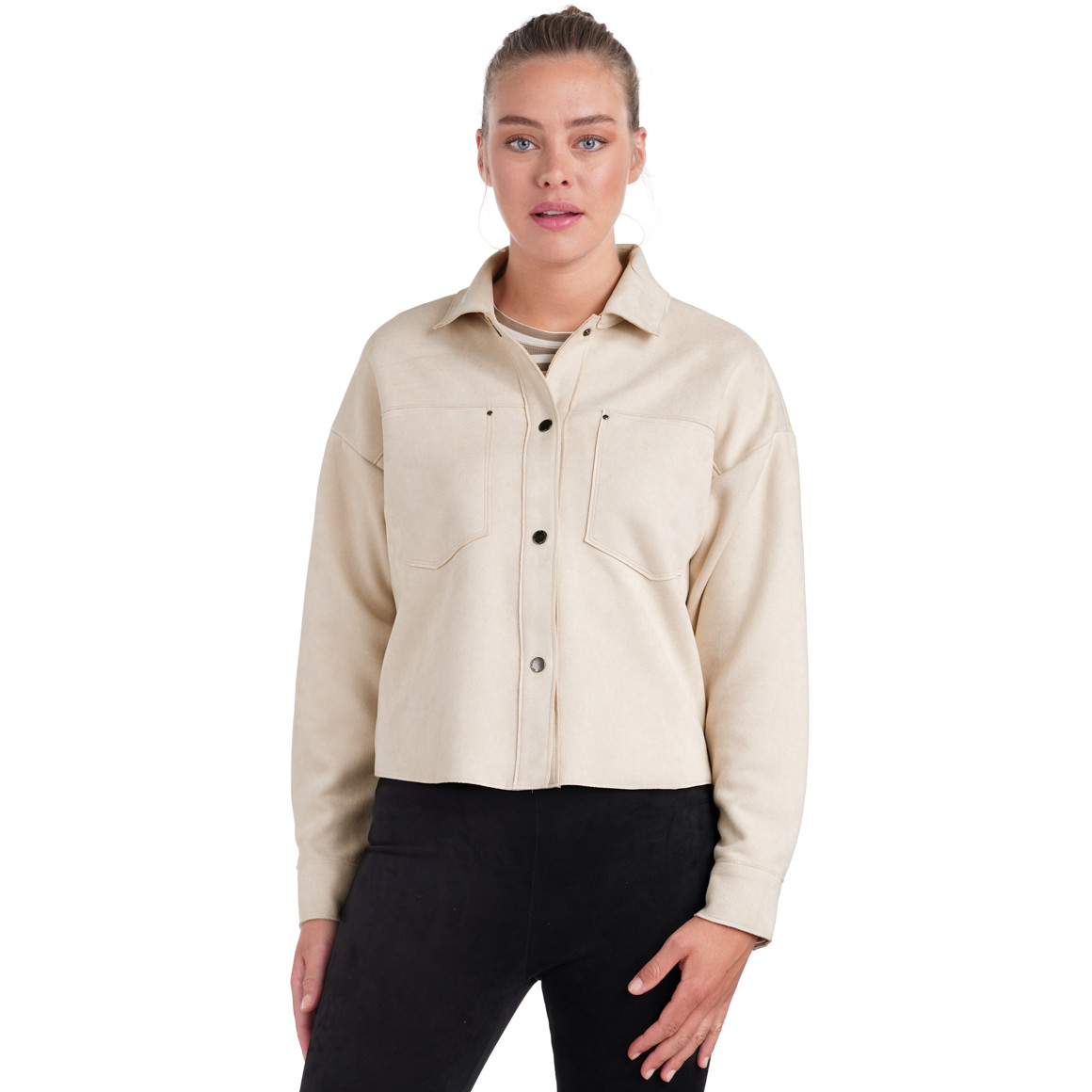 Damen Velours-Bluse mit Druckknopfleiste