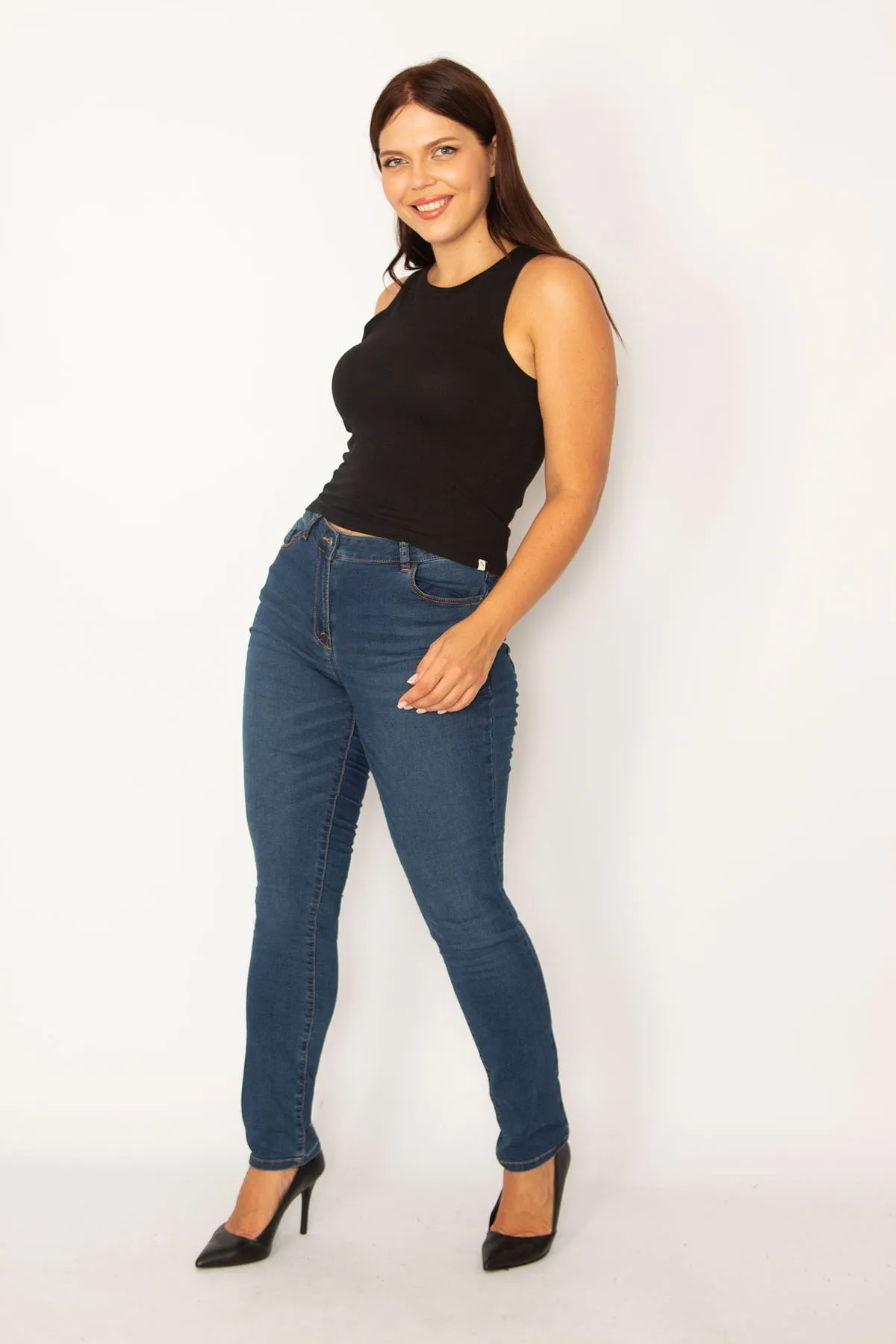 Şans Tekstil  Marineblaue 5-Pocket-Röhrenjeans für Damen 26a34216