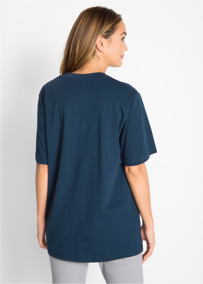 Weites Long-Shirt mit V-Ausschnitt, Kurzarm (5er Pack)