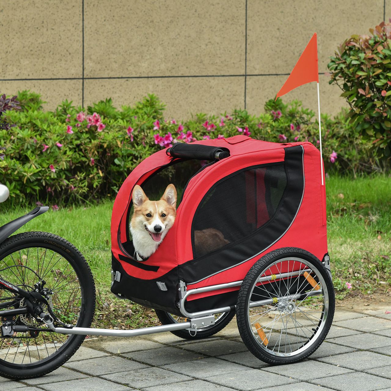 PawHut Fahrradanhänger Hundeanhänger Hunde Fahrrad Tier Anhänger Rot Schwarz