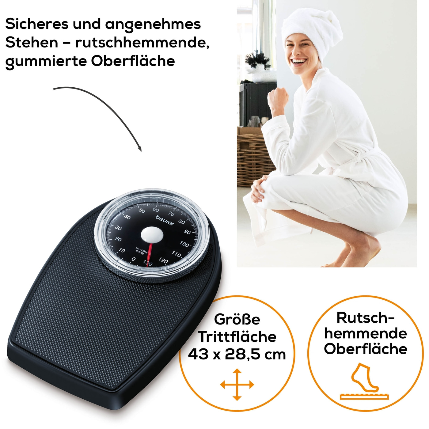 Beurer Mechanische Waage MS 40-Analoge Personenwaage ohne Batterien im Retro-Design - bis 135 kg