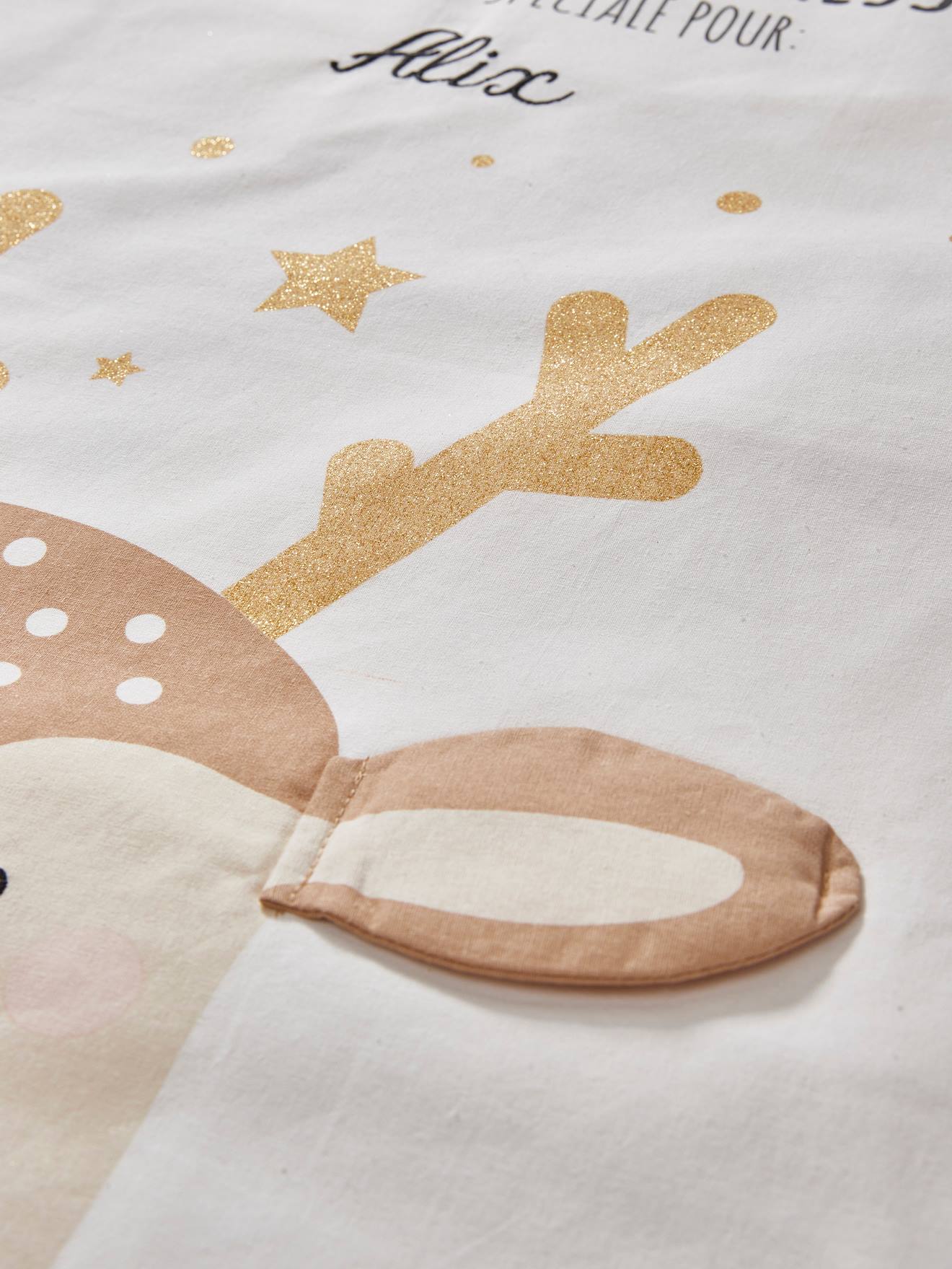 Sac à jouets personnalisable Renne ecru