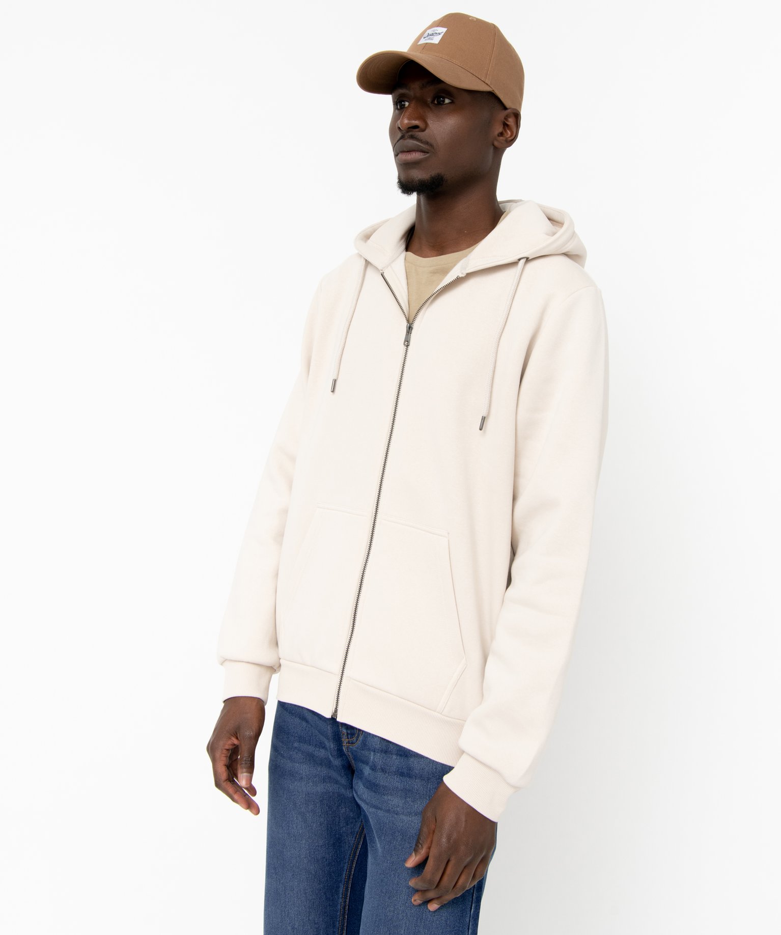 Sweat zippé à capuche homme ecru | GEMO
