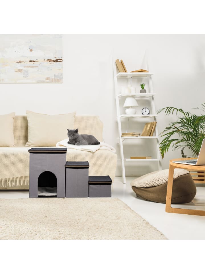 relaxdays Hundetreppe in Grau - (B)72 x (H)41,5 x (T)33 cm günstig kaufen onesize