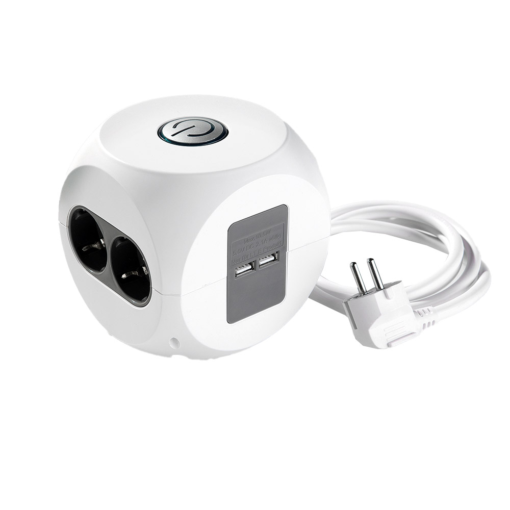 Powertec Electric Steckdosenwürfel, Weiß/Grau