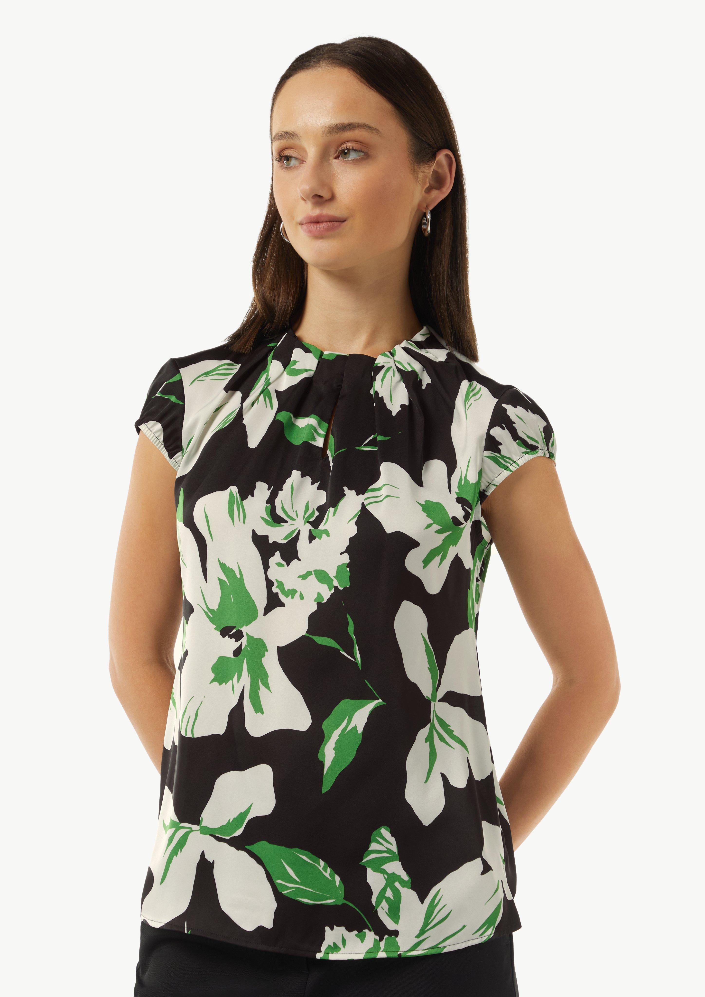 Satinbluse mit Kappärmeln - schwarz