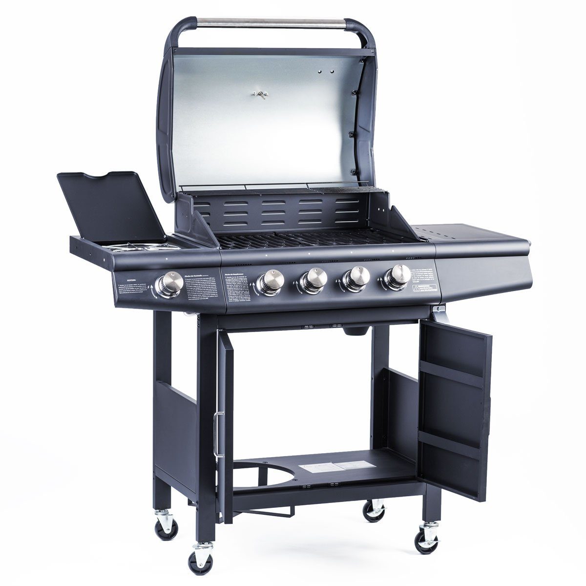 TAINO Gasgrill RED 4 +1, Gasgrill inkl. Abdeckhaube und Gasdruckminderer mit Schlauch, Standgrill, Edelstahl-Brenner, Gas-Flaschenhalter