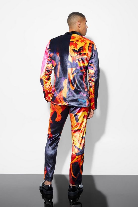 Zweireihige Slim-Fit Velour-Anzugjacke
