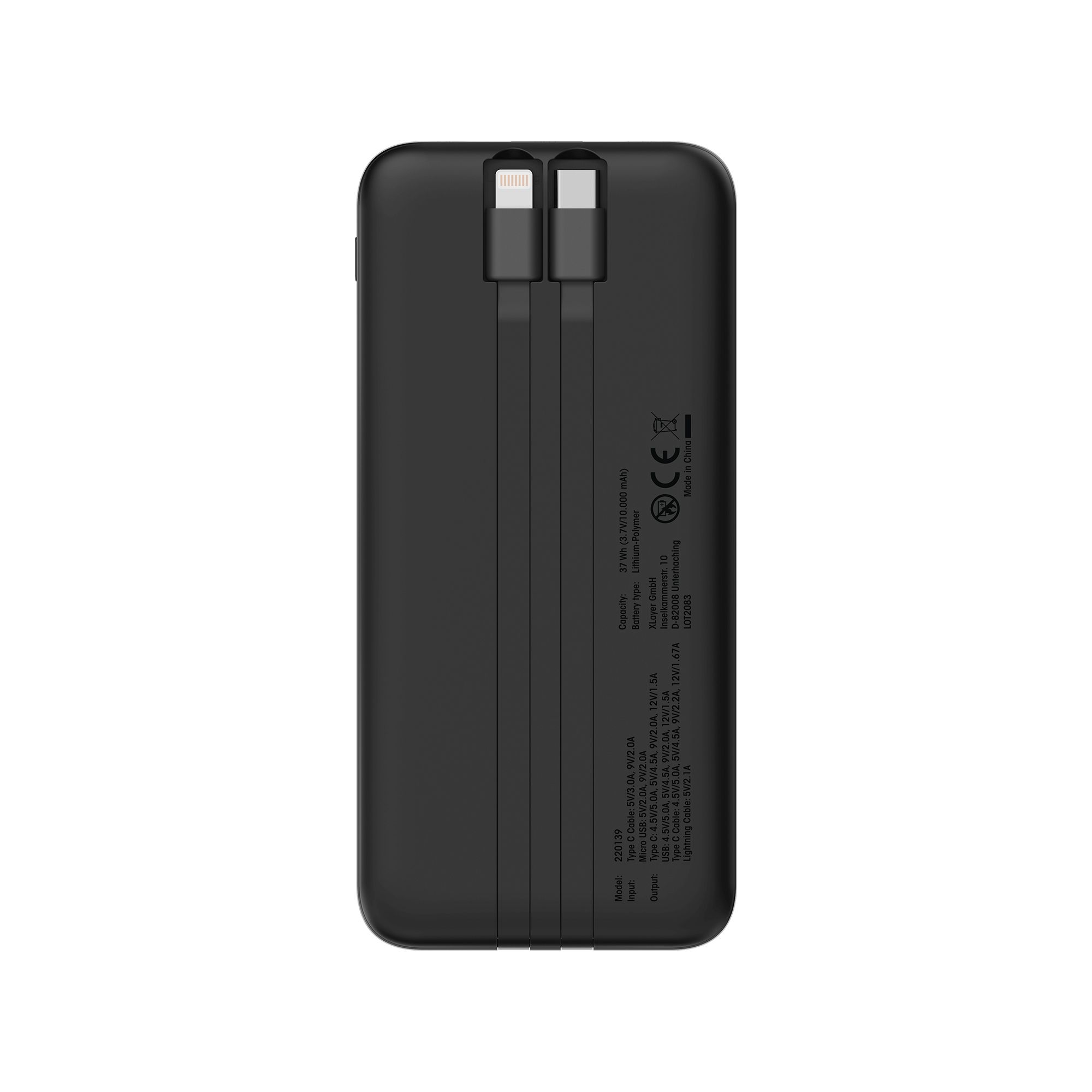 XLayer 10.000 mAh Powerbank mit 2 Kabel