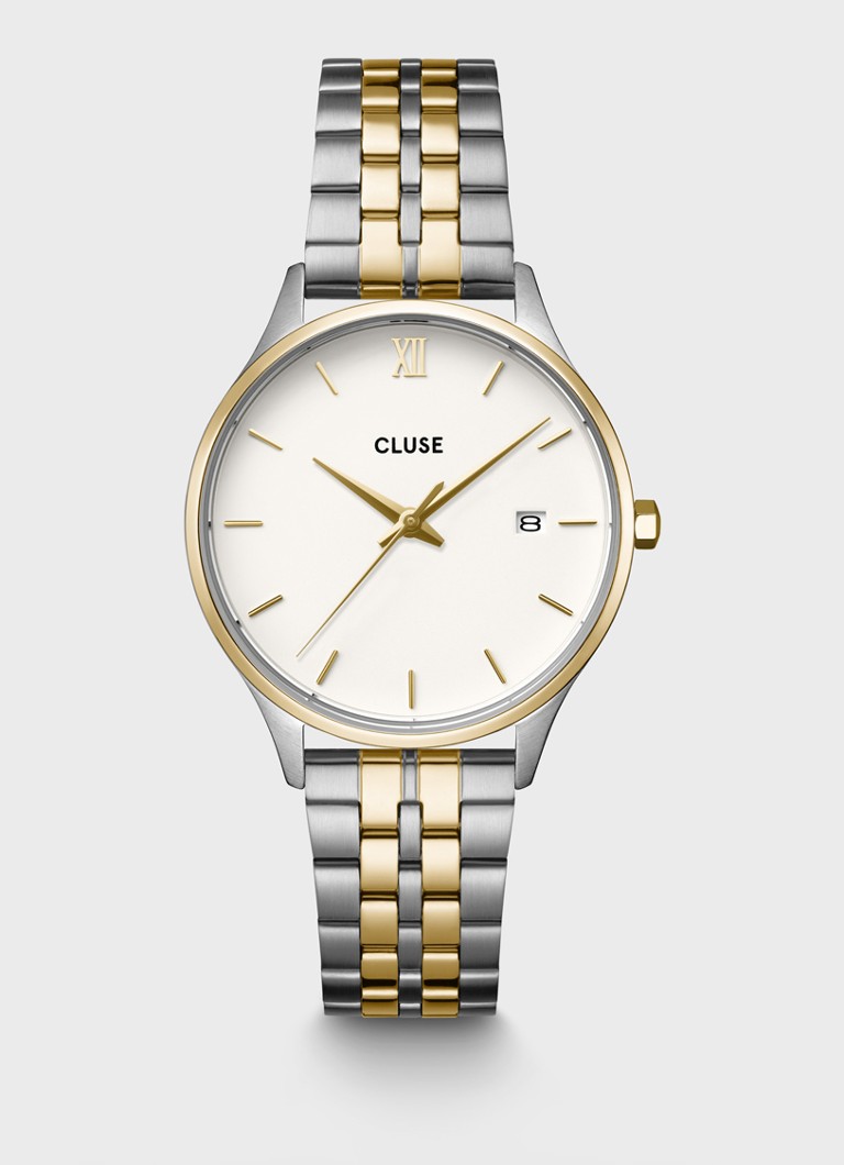 CLUSE Minuit Date pulkstenis tērauds, kokosriekstu piena krāsas, divkrāsains CW14302