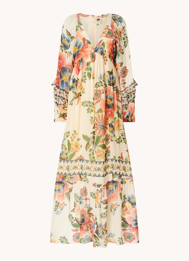 Rochie lungă Farm Rio cu imprimeu floral și mâneci bufante.