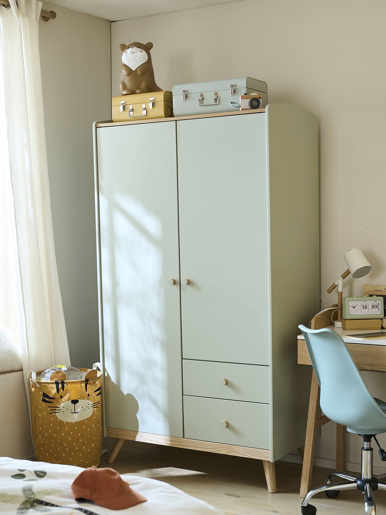 Vertbaudet Kinder Kleiderschrank KONFETTI, 2 Türen - graugrün