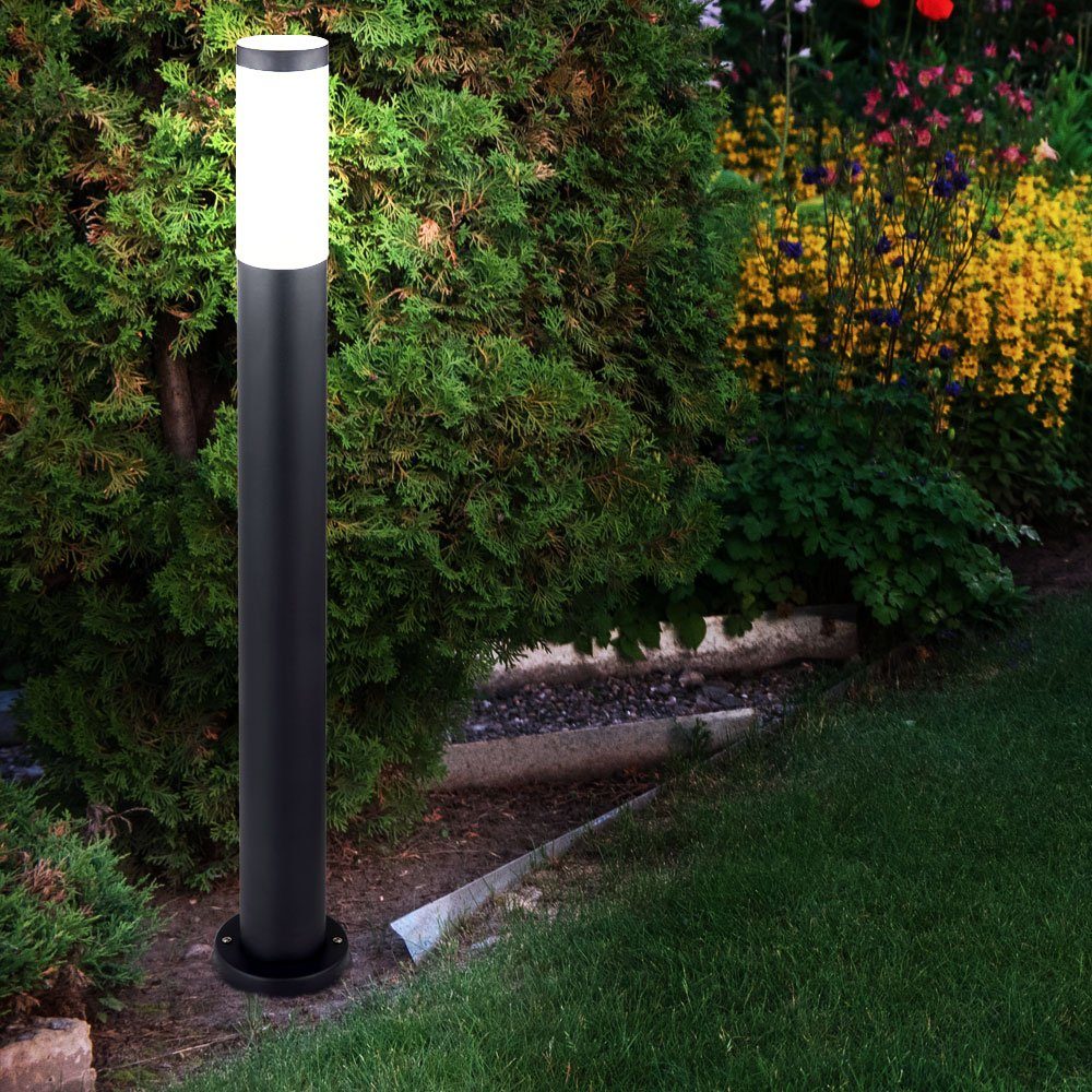 etc-shop Pollerleuchte, Leuchtmittel nicht inklusive, Außen Stehleuchte Edelstahl Säule anthrazit opal Garten
