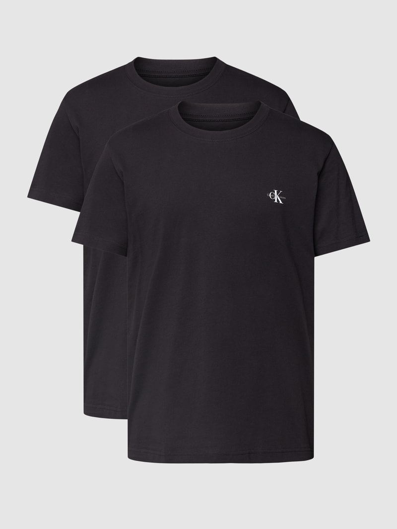 T-Shirt im unifarbenen Design Modell 'MONOGRAM' im 2er-Pack in schwarz