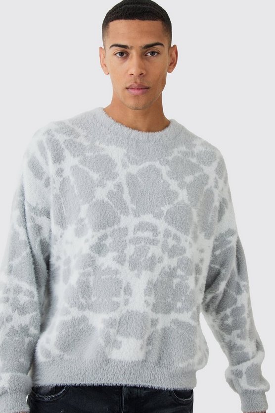 Kastiger Strickpullover mit abstraktem Print