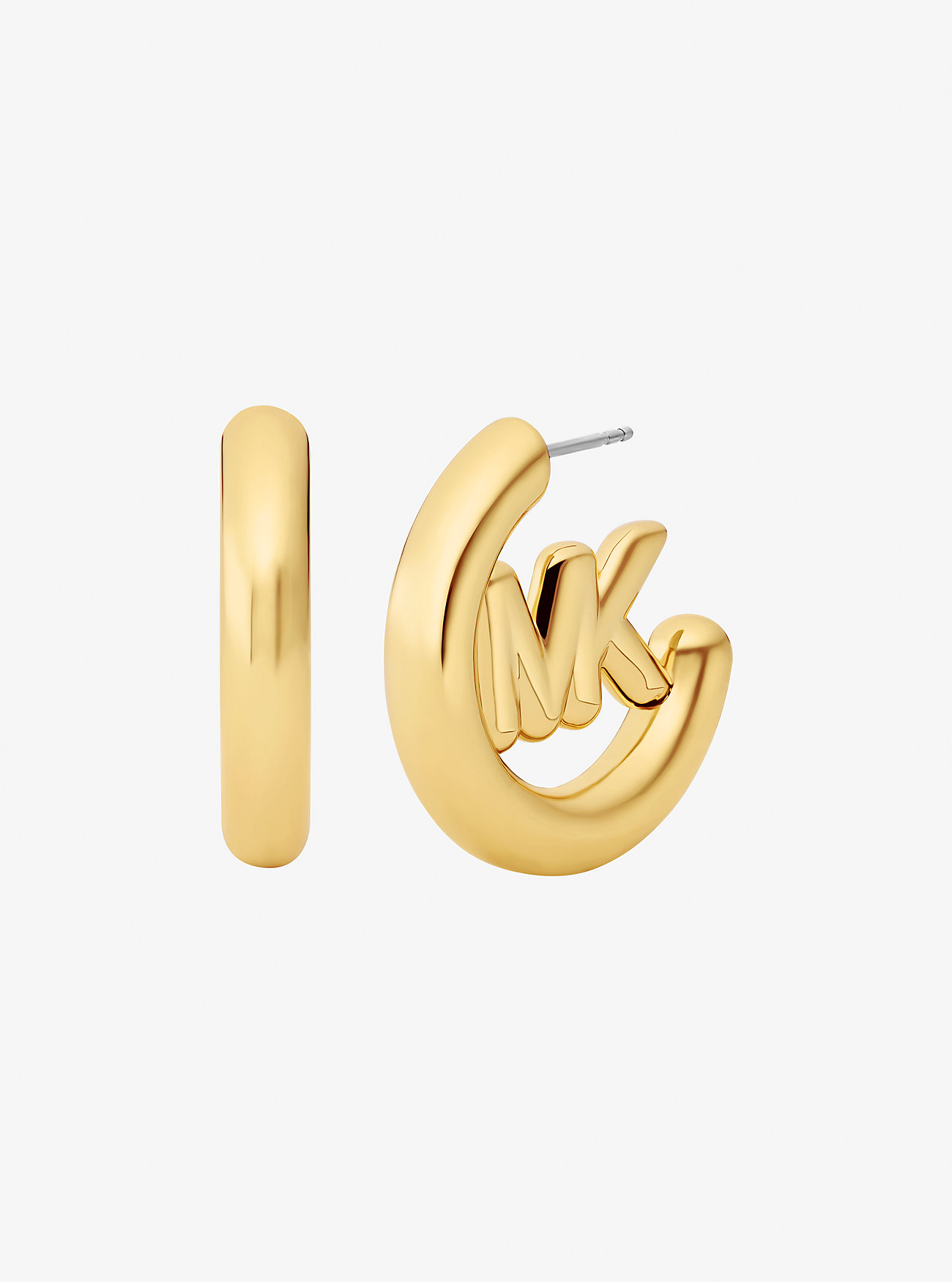Duże kolczyki-koła z zawieszką z logo – ZŁOTO