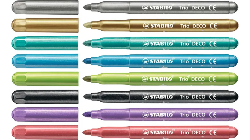 STABILO® Metallic-Filzstift mit robuster XL-Spitze - STABILO Trio DECO - 8er Pack - mit 8 verschiedenen Farben sortiert