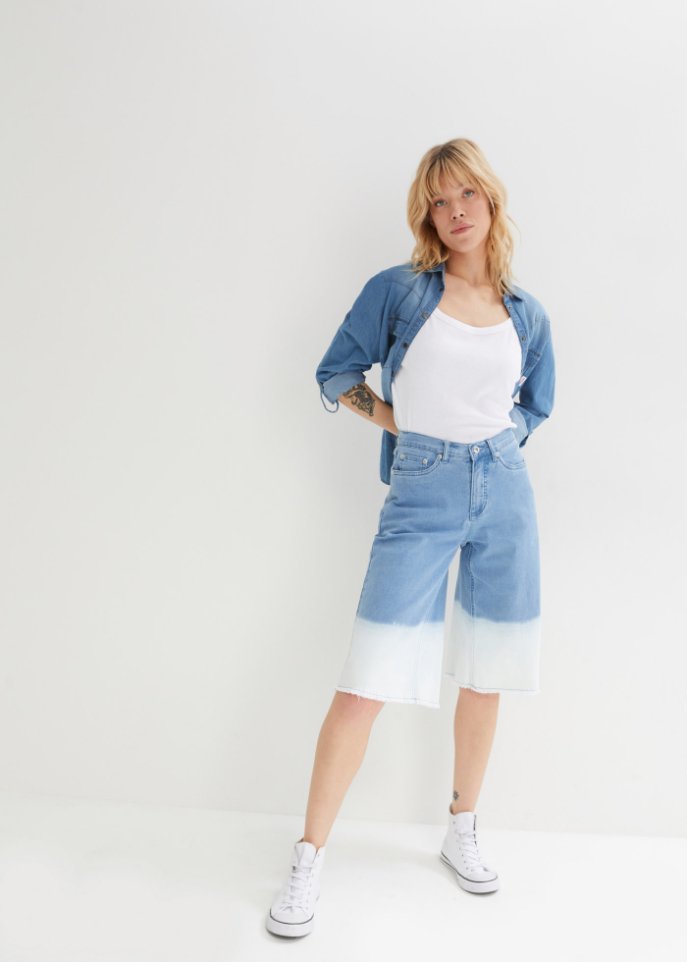 Stretch-Jeans-Bermuda, Dip Dye