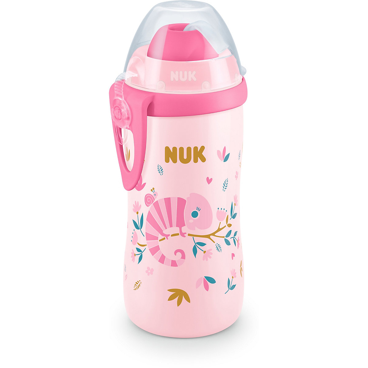 NUK Flexi Cup mit Chamäleon Effekt, mit weichem Trinkhalm, 300ml, auslaufsicher, ab 12 Monaten, 1 Stück, rosa