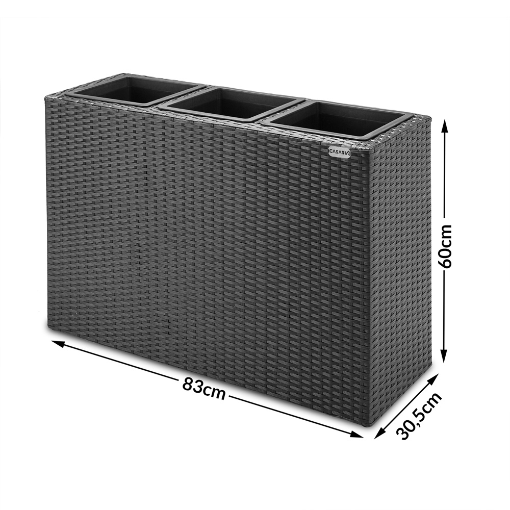 Casaria Blumenkasten Polyrattan 3er 83 x 60 x 30,5cm schwarz