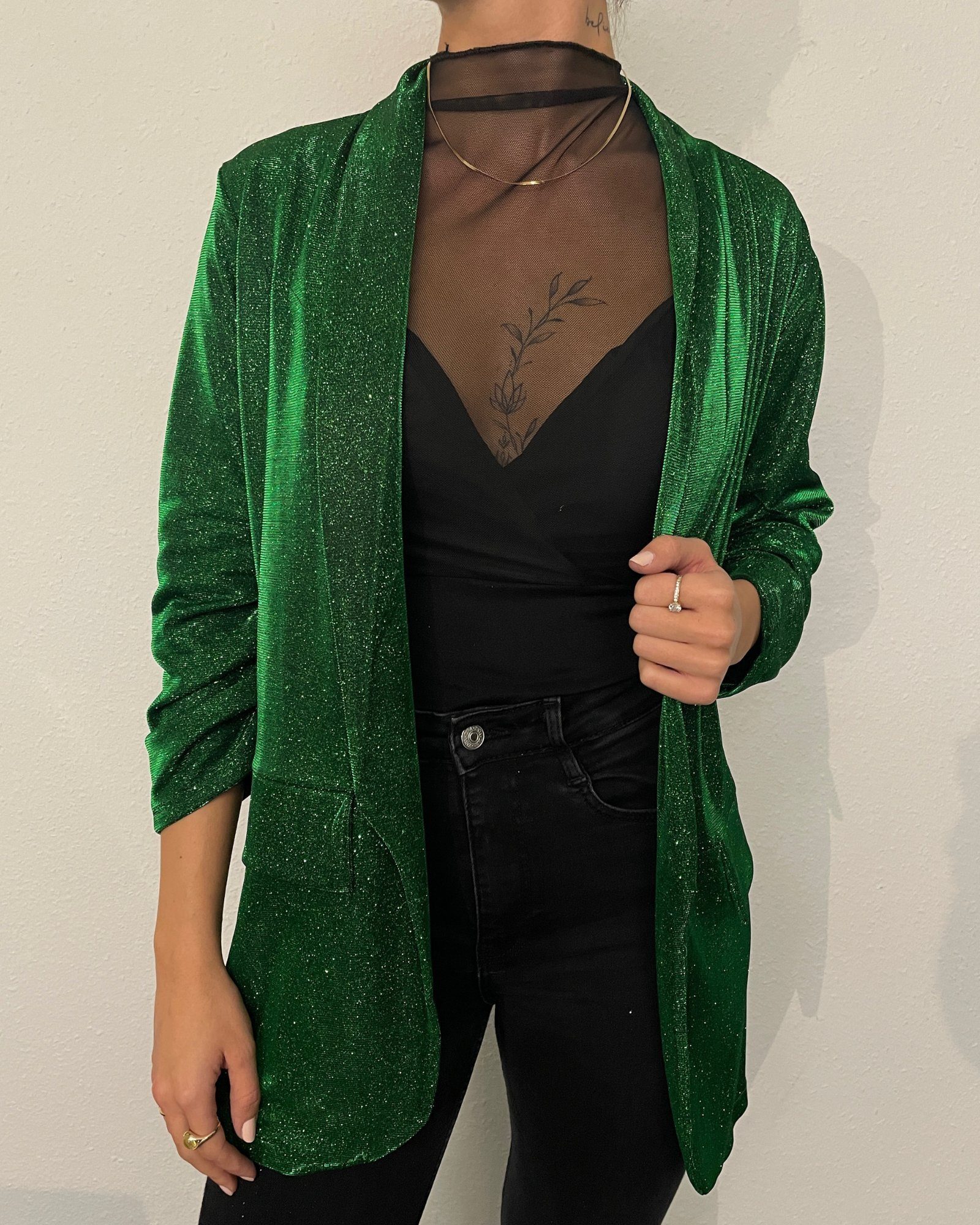 ITALY VIBES Longblazer ELVIRA - Blazer mit Glitzer - Partymode - ONE SIZE passt hier Gr. XS - L