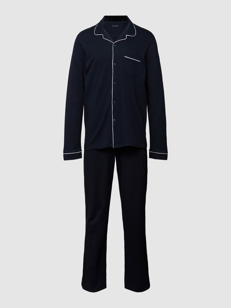 Pyjama aus Baumwolle Modell 'FINE INTERLOCK Pyjama lang' in dunkelblau
