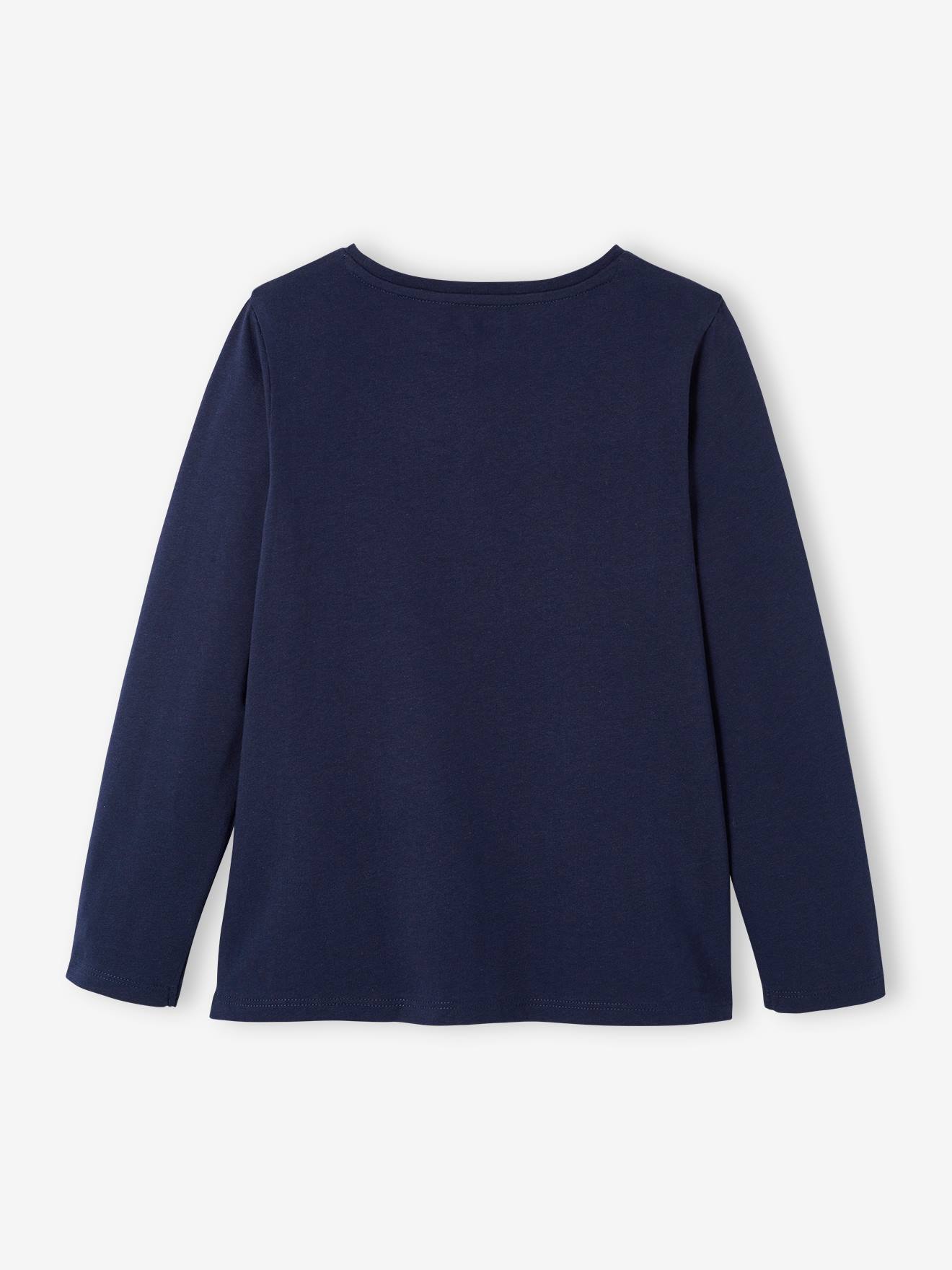 T-shirt Basics message irisé fille manches longues bleu marine