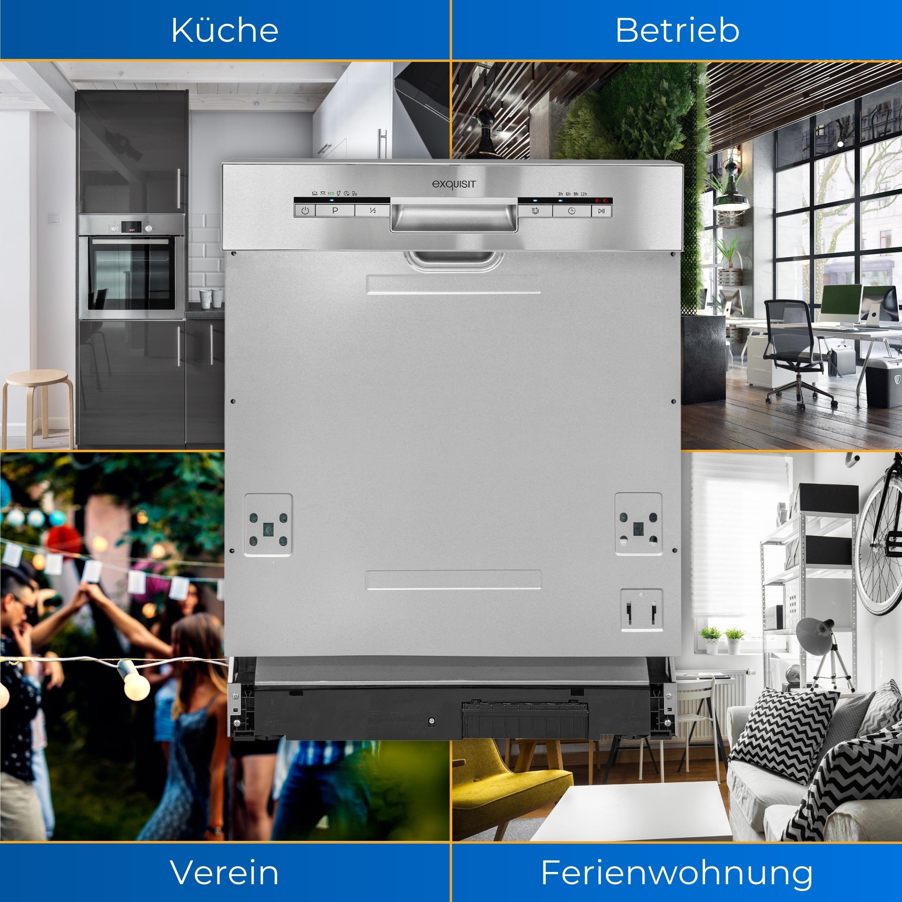 exquisit teilintegrierbarer Geschirrspüler, EGSP1012-EB-030E, 11 l, 12 Maßgedecke, Wassersparend (ECO Programm)