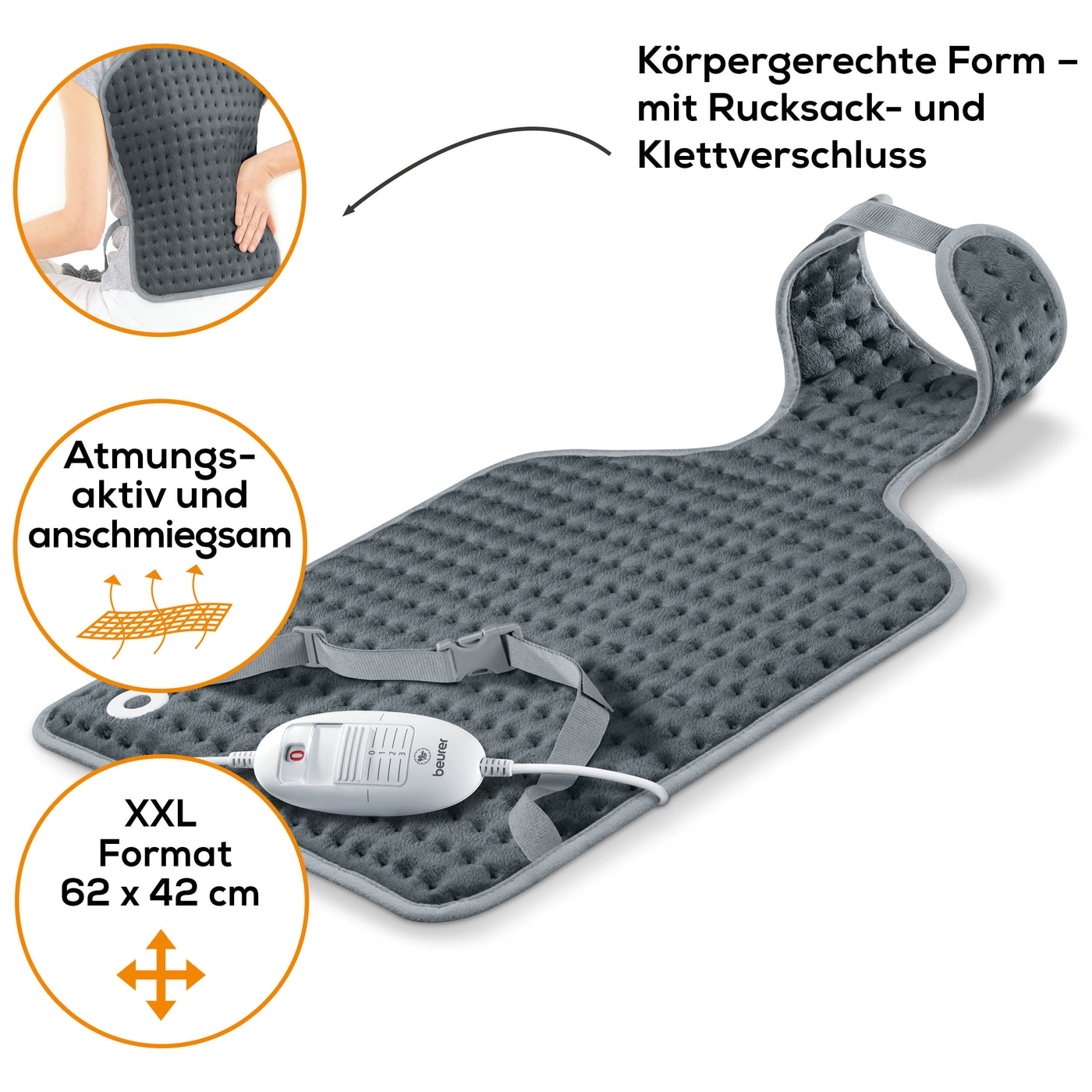 Beurer Rücken- /Nacken-Heizkissen HK 53 Cosy-Heizkissen für Nacken & Rücken mit praktischer Befestigung