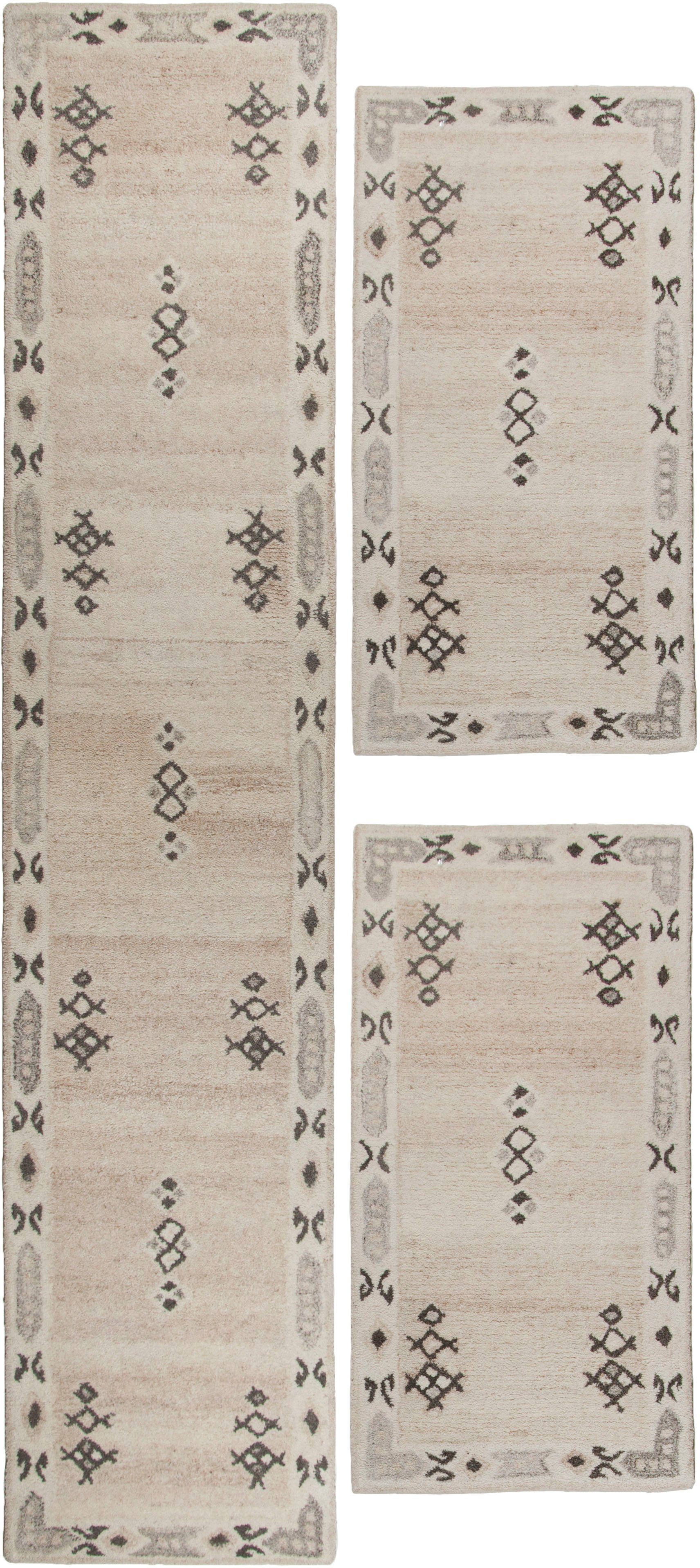 Bettumrandung Royal Berber THEKO, Höhe 18 mm, (3-tlg), Bettvorleger, Berber Optik, reine Wolle, Läufer-Set
