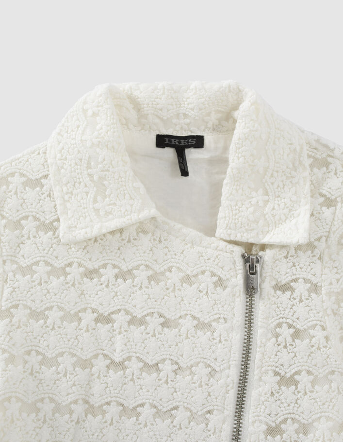 Veste blanc cassé esprit motard en dentelle fille