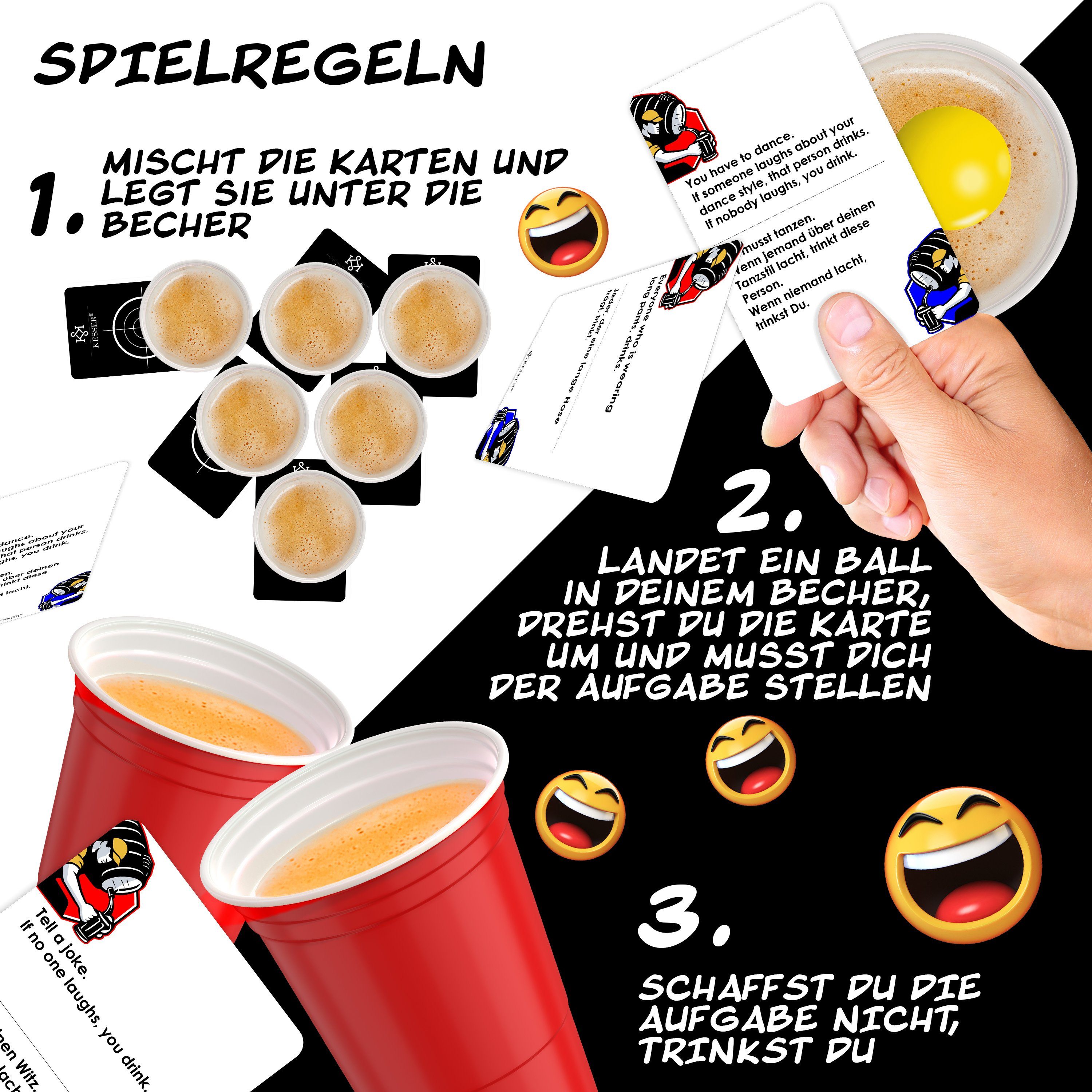 KESSER Klapptisch, Beer Pong Becher Set mit Kartenset 54 Karten, Bierpong