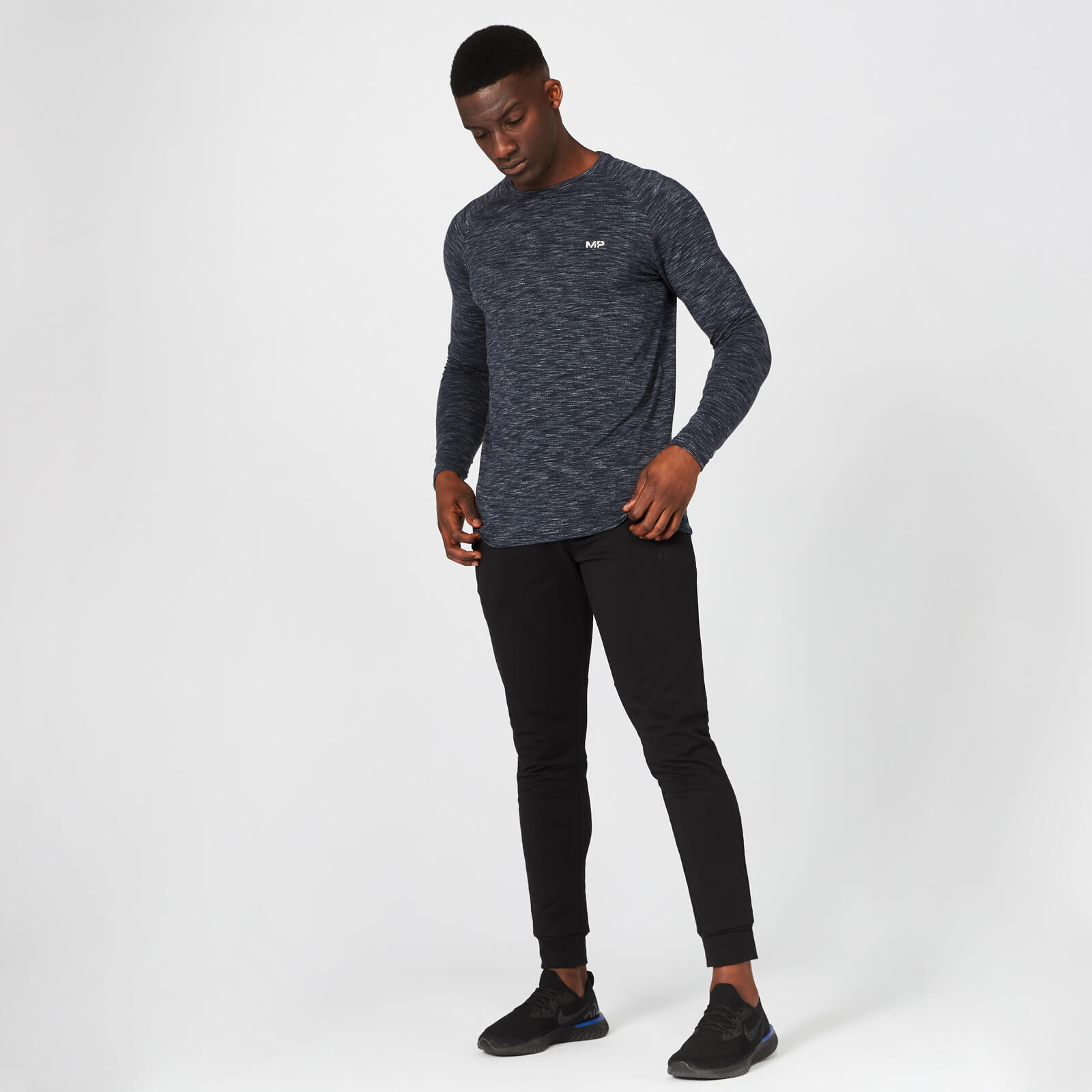 Haut manches longues Performance pour homme - Bleu marine chiné