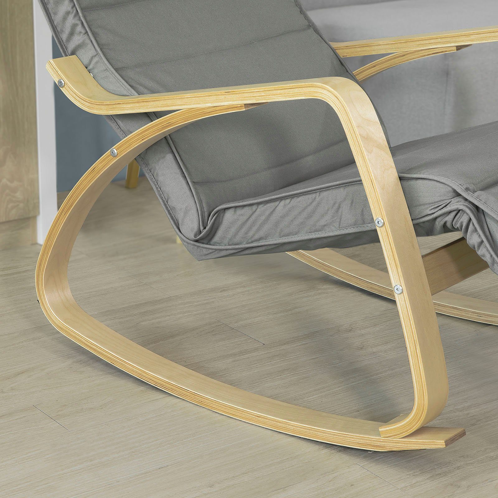 SoBuy Schaukelstuhl FST16, Schwingsessel Relaxsessel 5-Fach verstellbares Fussteil Birkenholz