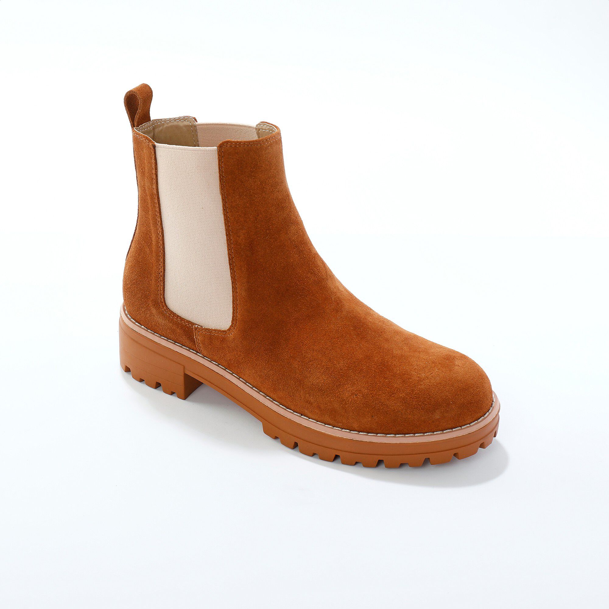 Boots chelsea croûte de cuir, semelle crantée épaisse