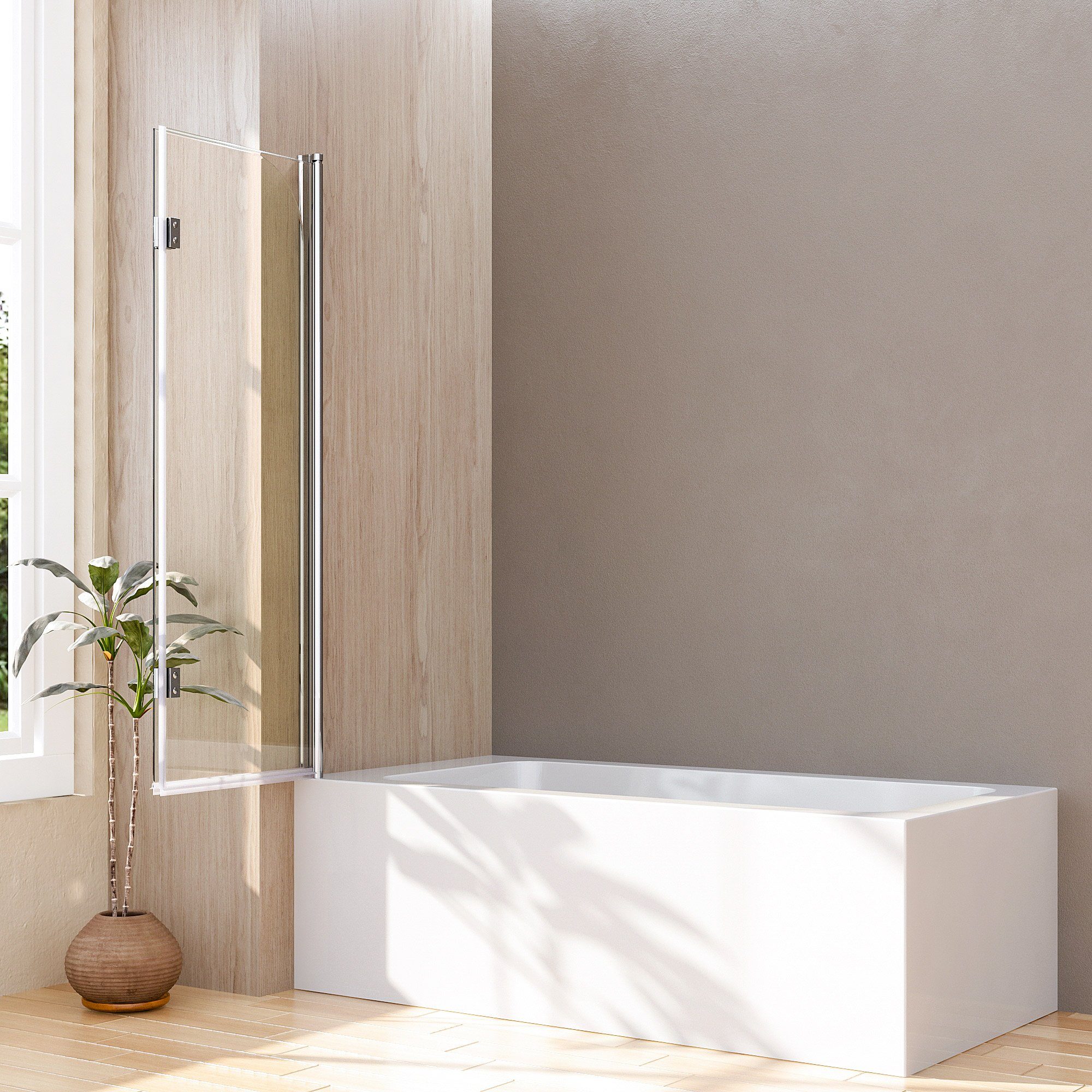 Boromal Badewannenfaltwand Duschwand für Badewanne 2-teilig Badewannenaufsatz Faltbar 100-120cm, Sicherheitsglas, Einscheibensicherheitsglas, 140cm Höhe, Badewannenfaltwand, 6mm ESG Glas