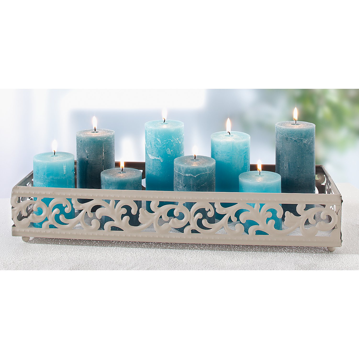 Rustikale Kerzen, petrol-blau, 6 cm Ø, abgestuft, 4 Stück