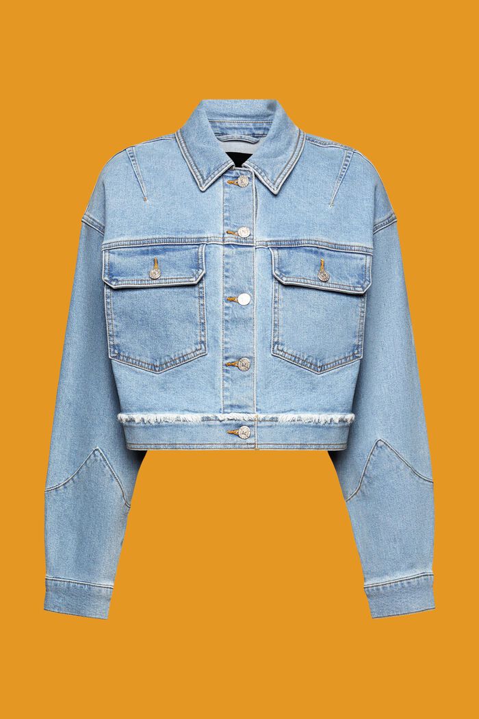 Verkürzte Jeansjacke mit fransigem Besatz