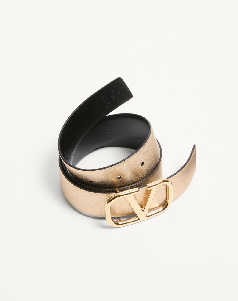 VLogo Signature Vendbart Bælte i Metallisk Kalveskind og Skinnende Kalveskind 30 mm
