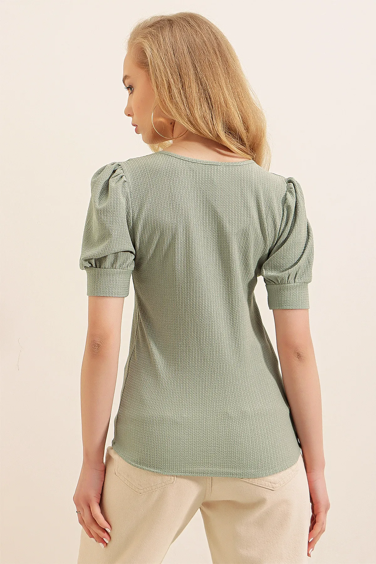 Bigdart  0409 Strickbluse mit quadratischem Ausschnitt - Çağla