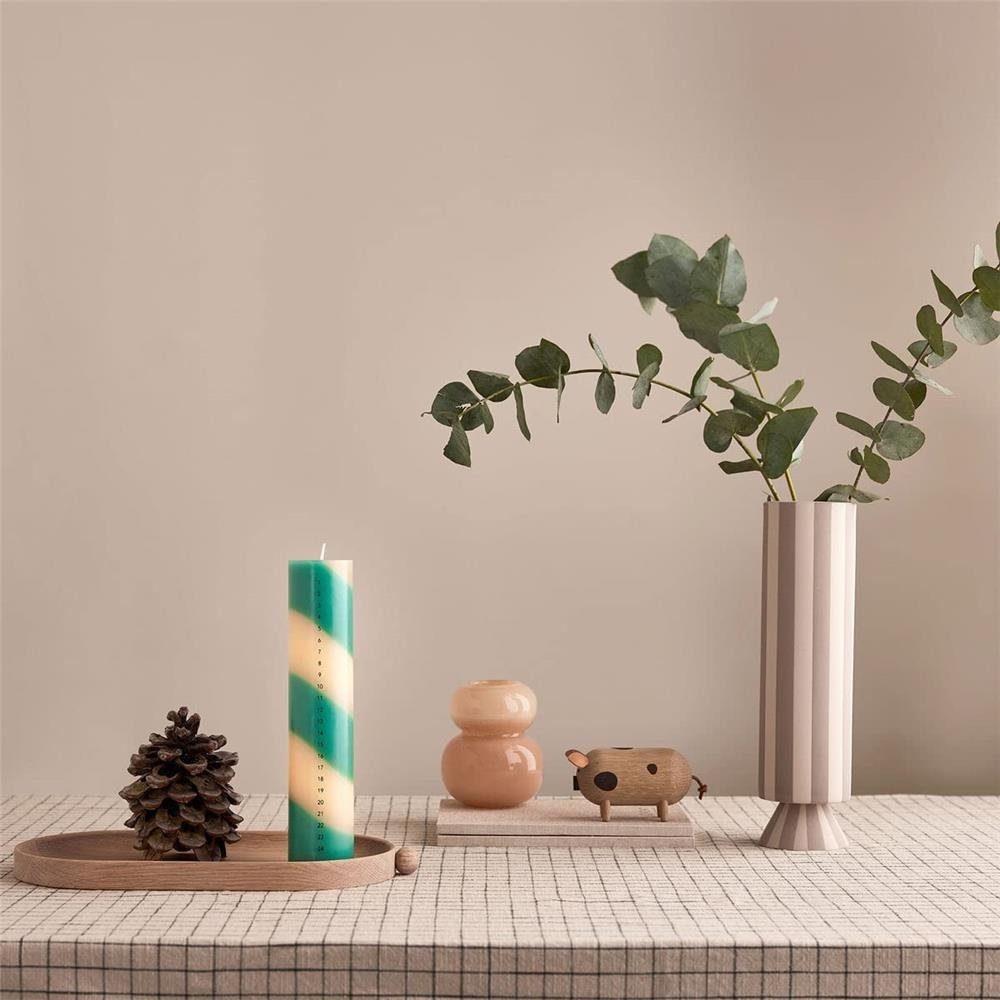 OYOY Dekovase Toppu High, Blumenvase Beige/Grau Hoch Schmal Gestreift Keramik 31 x 8,5 cm