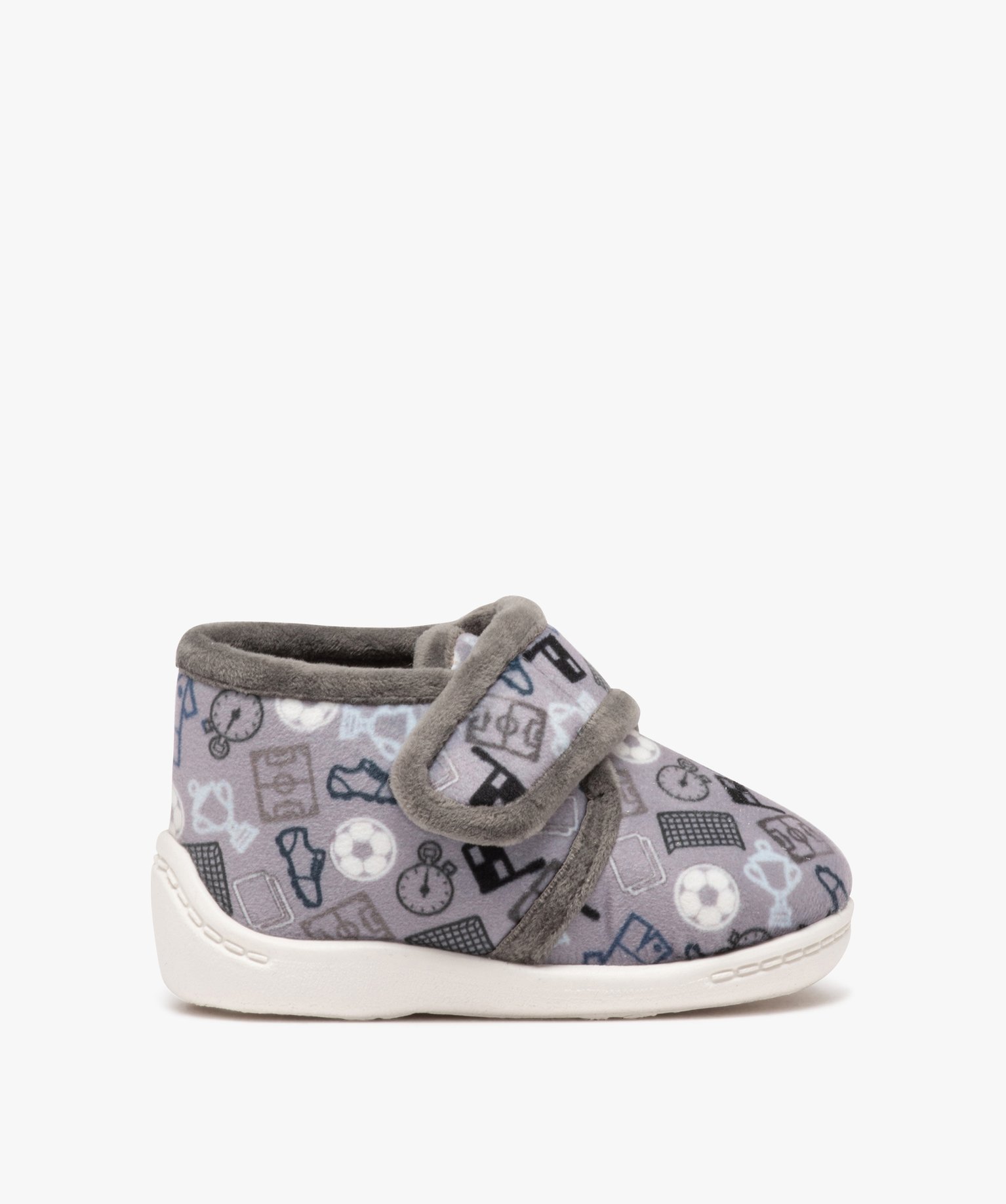 Chaussons Garçon bottillons en velours imprimé et à scratch gris | GEMO