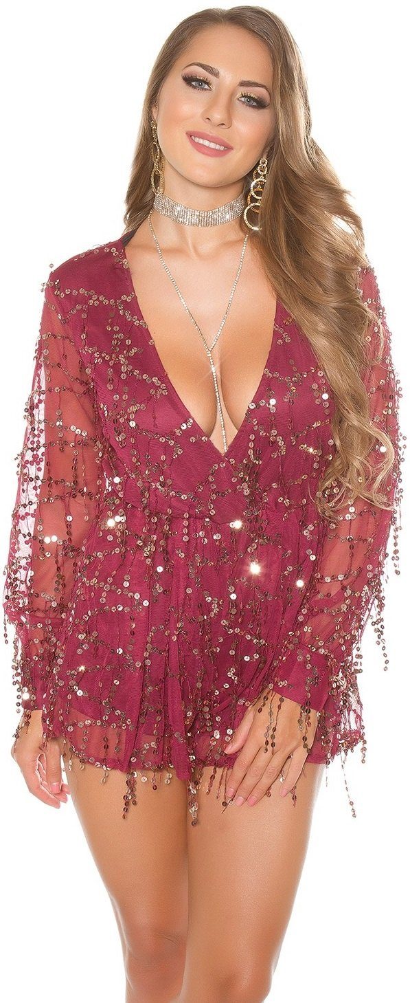 Koucla Playsuit Overall mit Paillettenfäden, Jumpsuit Pailletten Clubwear Karneval