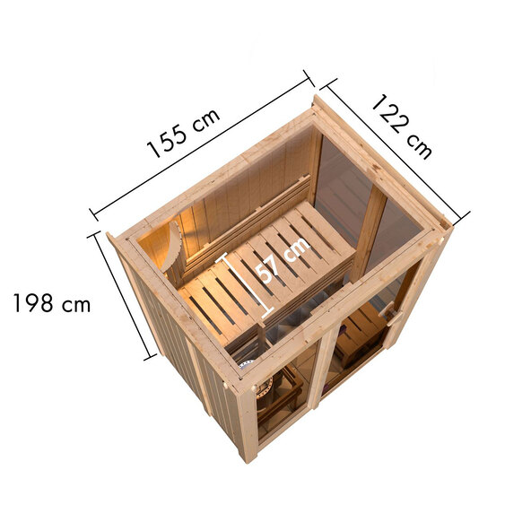 Sauna Ida 1 mit Ofen, 3,6 kW, naturbelassen