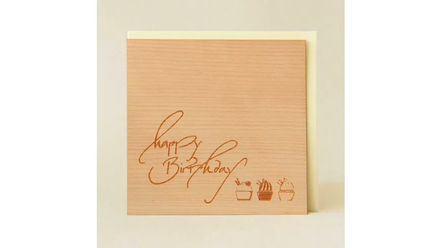 Original Holzgrußkarte - happy Birthday, Cupcake