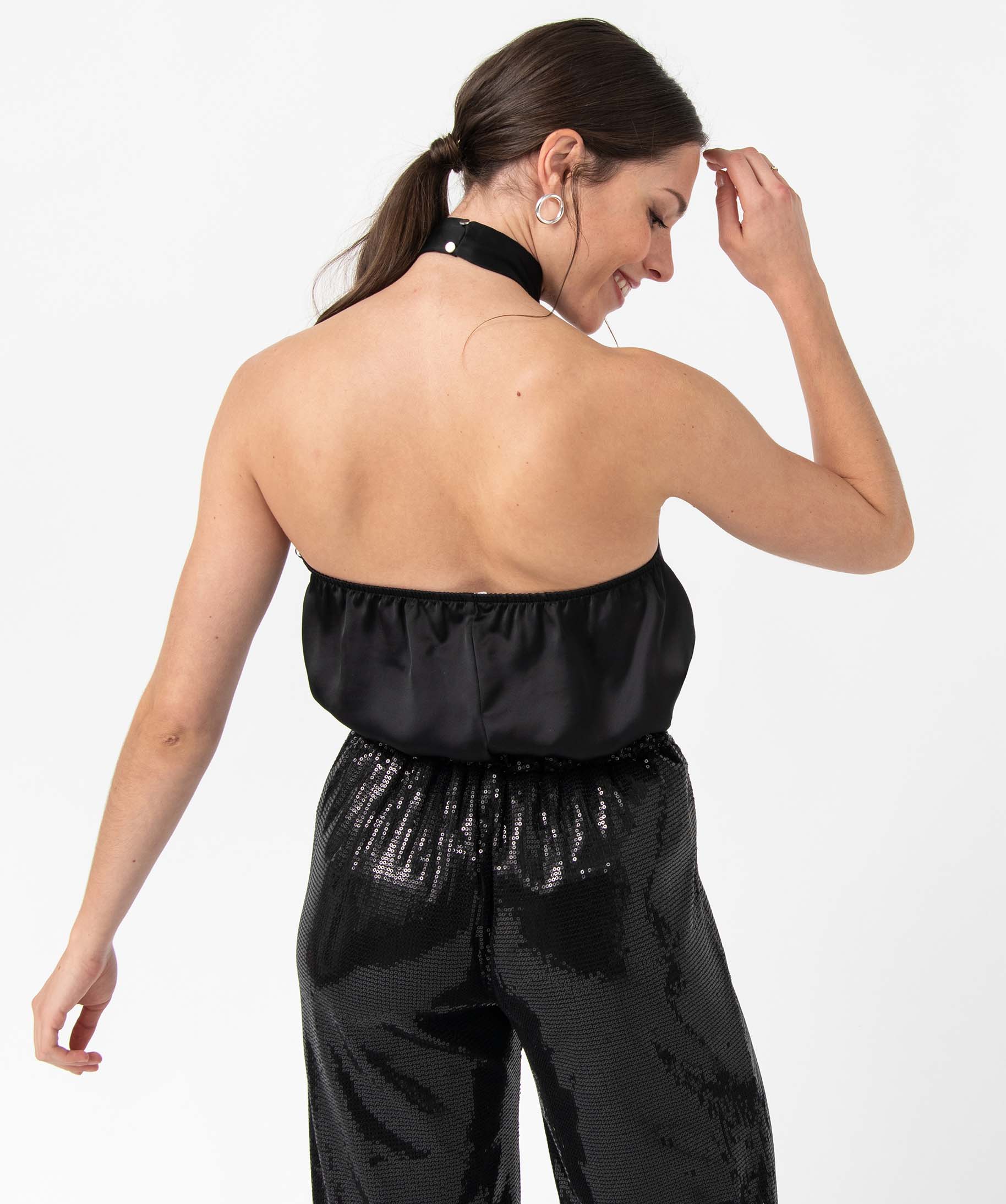 Blouse femme encolure américaine Gémo x Nolwenn Crème noir | GEMO