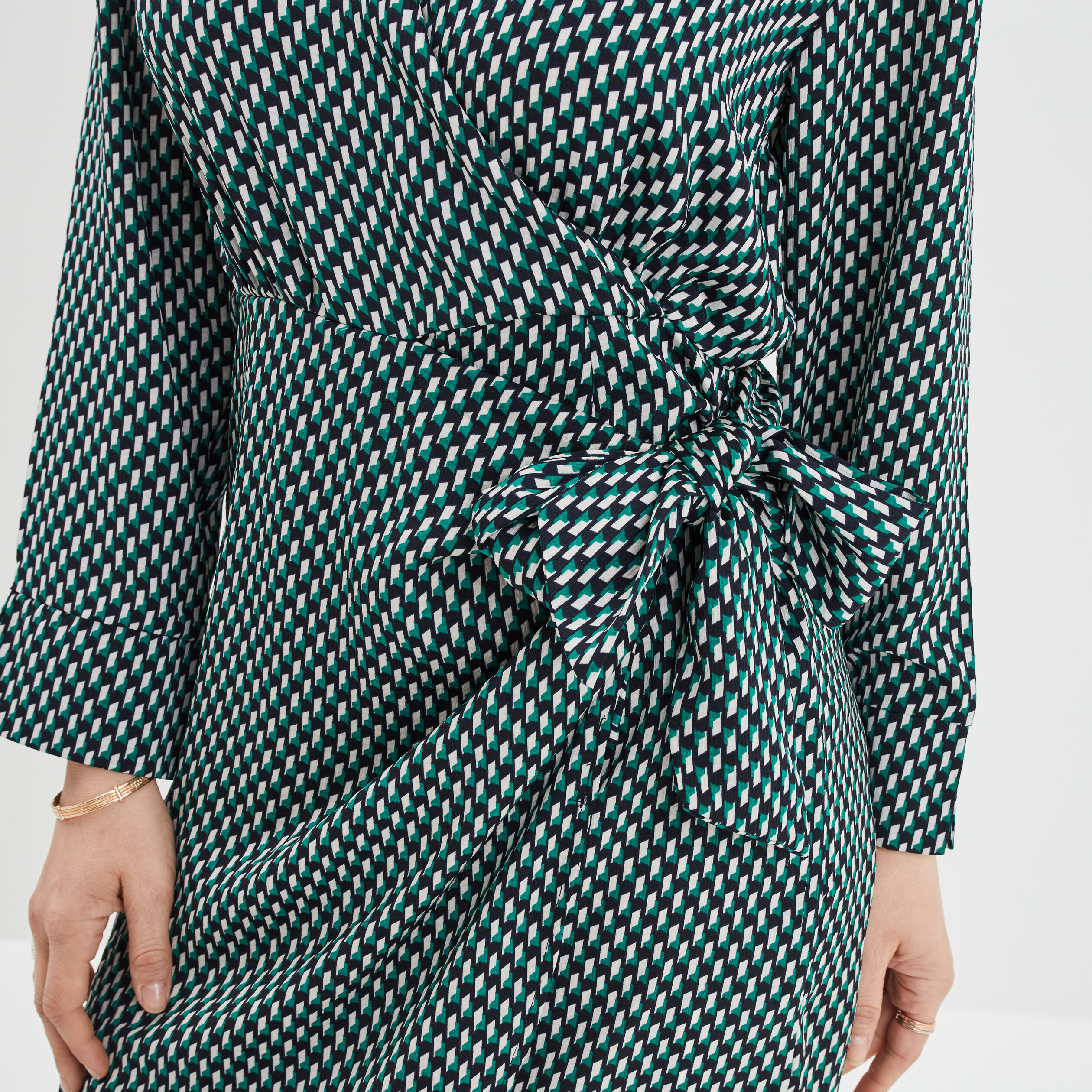 Robe col cache-coeur avec noeud bleu marine femme | La Halle